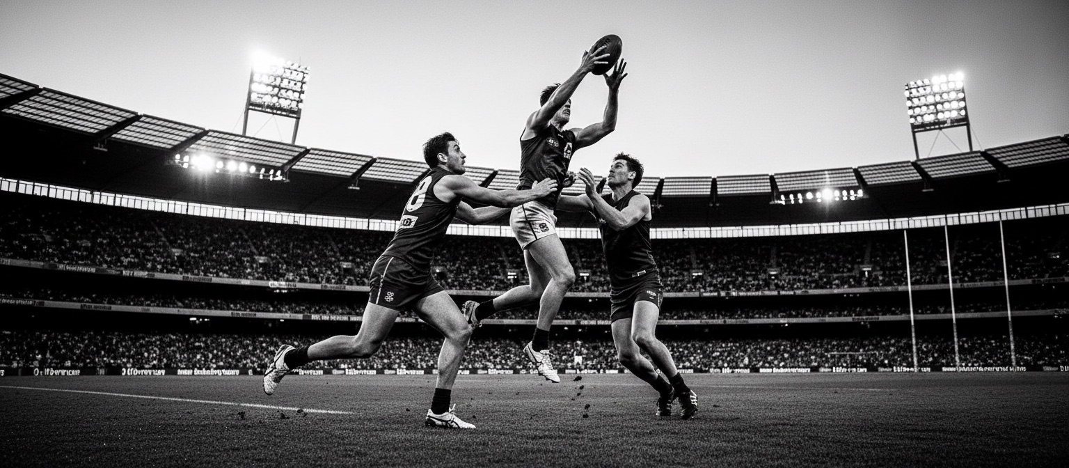 Australian sports players in action inside a large stadium
